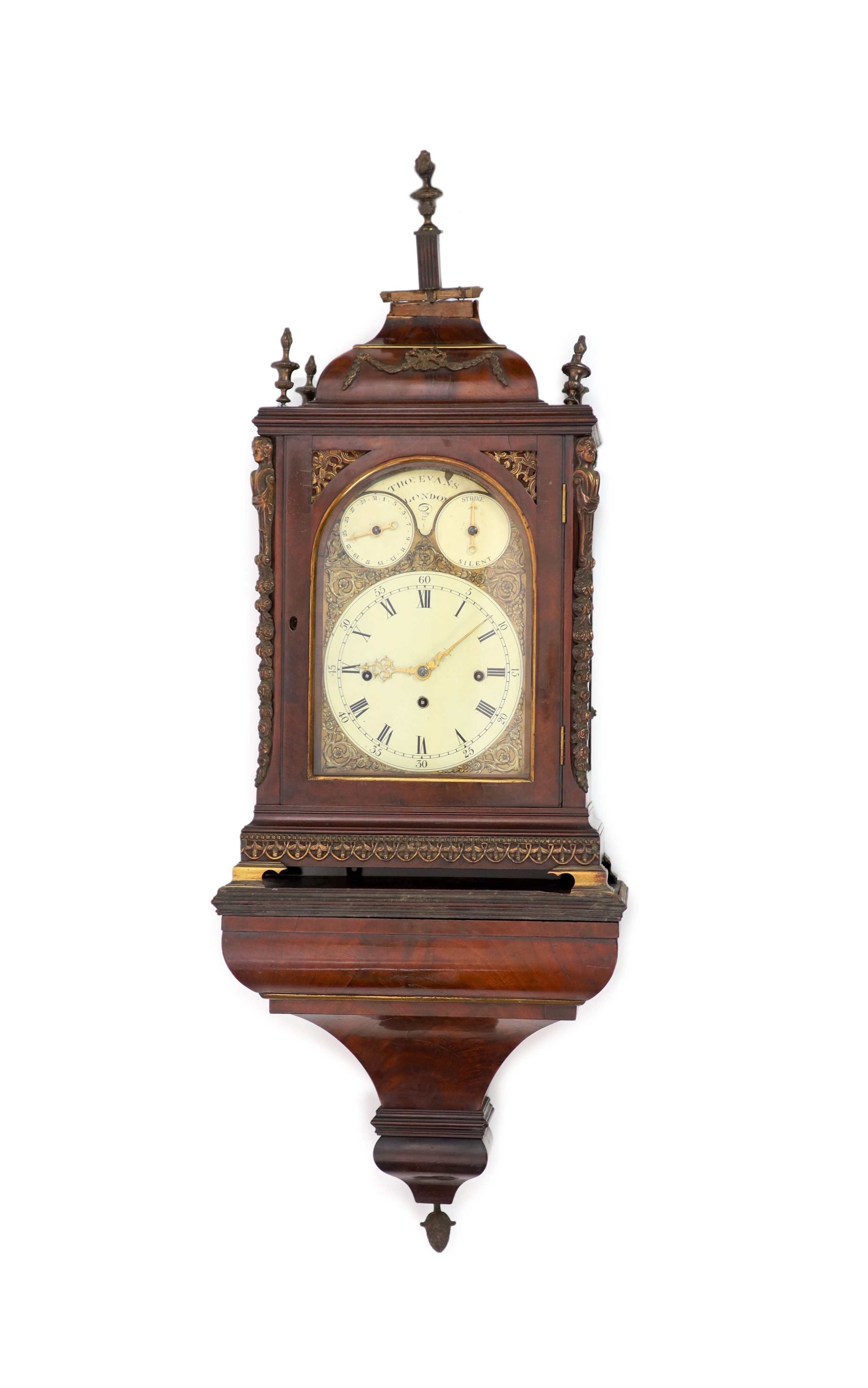 Thomas Evans of London. A George III ormolu mounted mahogany chiming bracket clock, depth 23cm width 38cm height 73cm, with original wall bracket 40cm